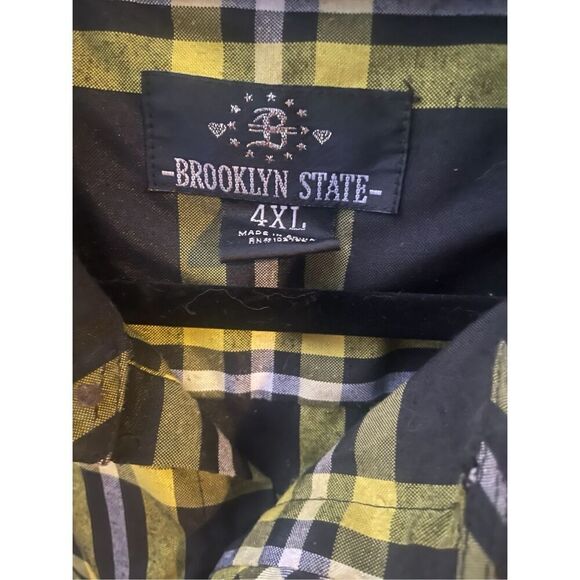 Men’s Big & Tall Brooklyn State Black & Yellow Plaid Casual Shirt Size 4XL - Picture 2 of 3